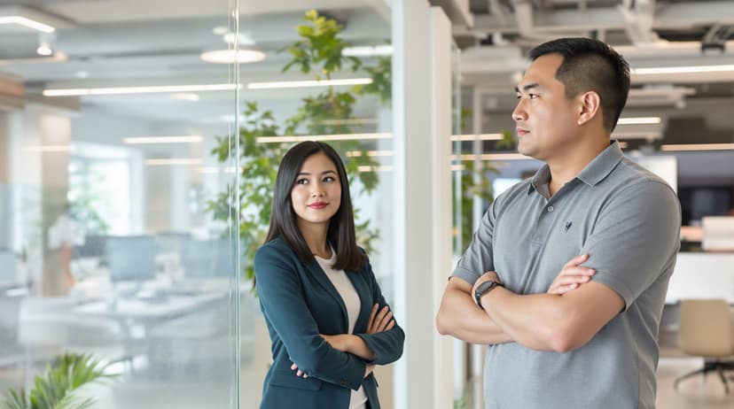 Technology team in modern Singapore office discussing AI governance implementation