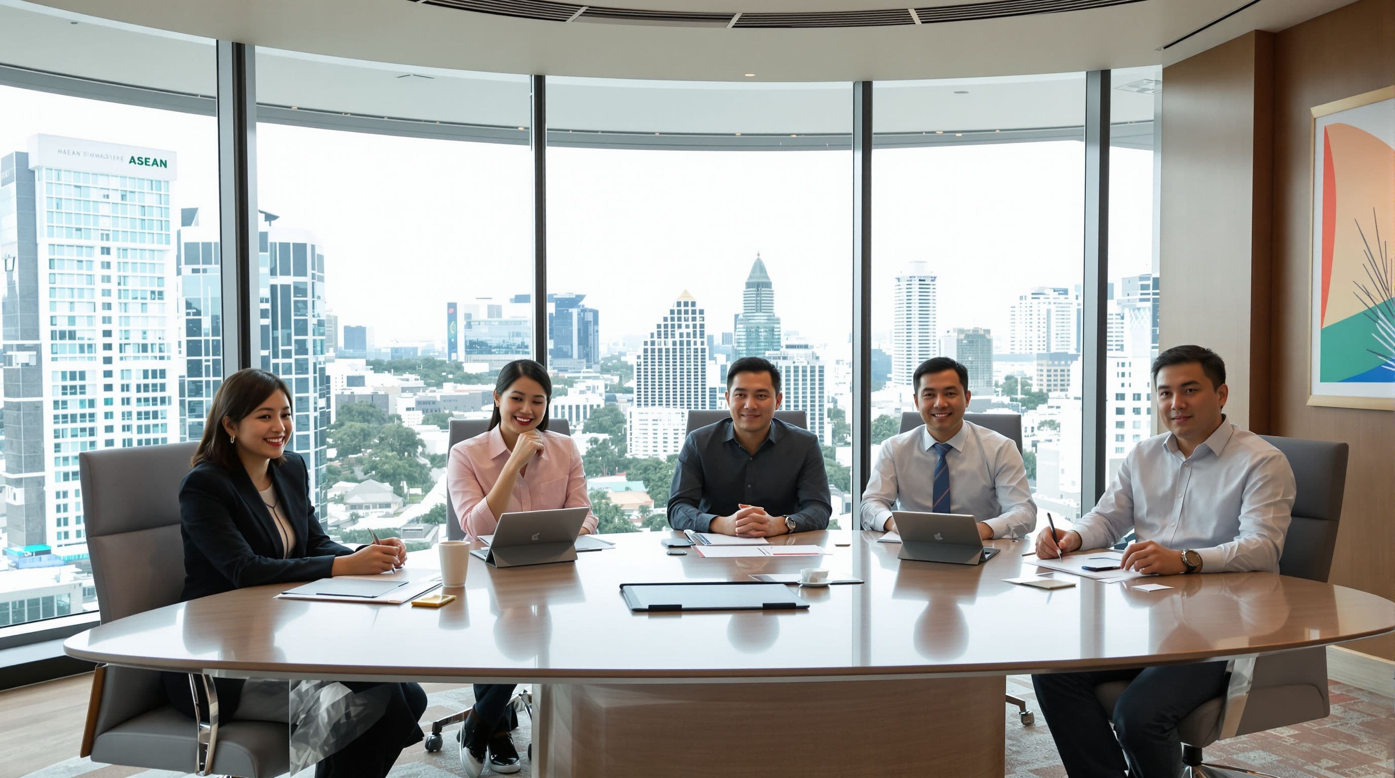 Diverse Southeast Asian professionals in a modern regional conference setting